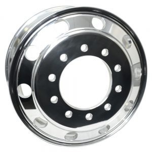 Bright chrome-look finish on commercial truck wheel